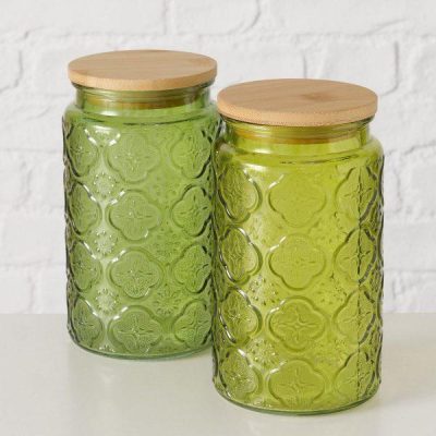 Δοχείο 2/ass αποθήκευσης Imola 500ml H18cm D10cm γυαλί πράσινο Bamboo καπάκι