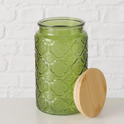 Δοχείο 2/ass αποθήκευσης Imola 500ml H18cm D10cm γυαλί πράσινο Bamboo καπάκι